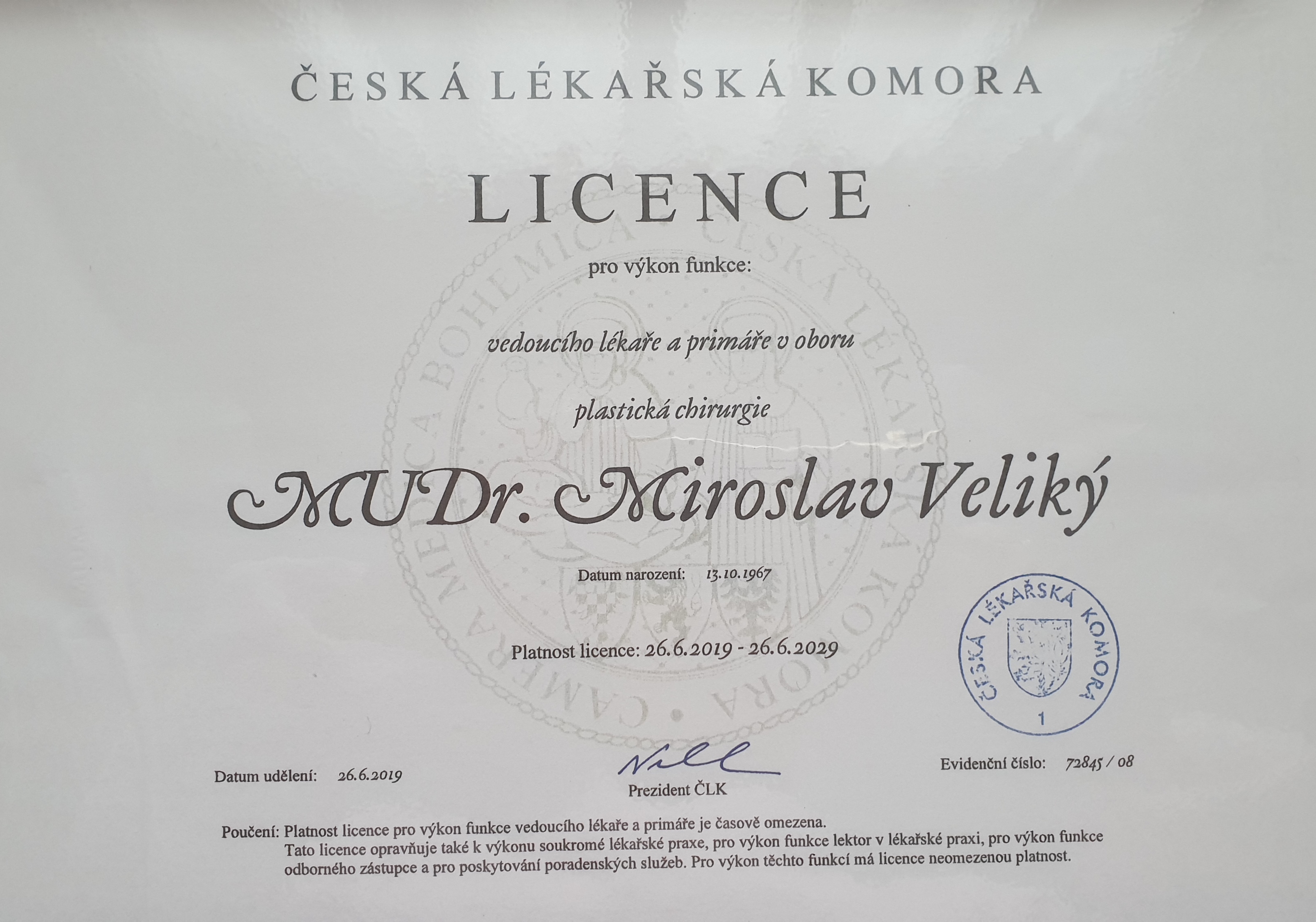 Primářská licence Dr. Veliký